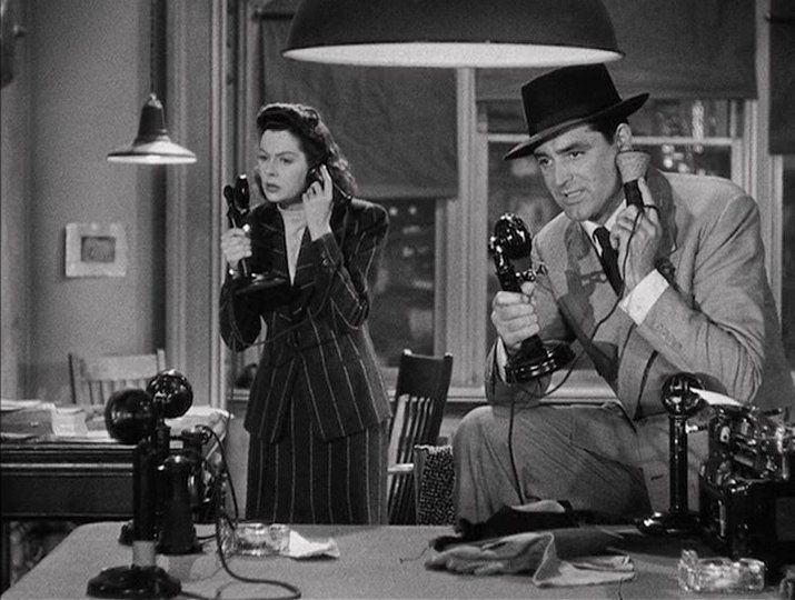 Cary Grant and Rosalind Russell in the movie His Girl Friday directed by Howard Hawks